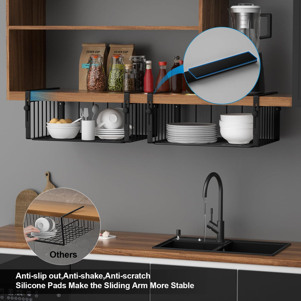 2Pack Under Shelf Storage Basket Organizer, Black