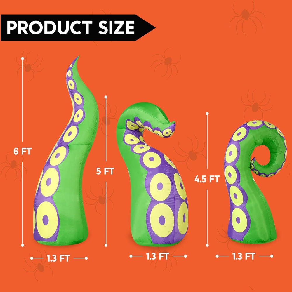 Joiedomi 3 Pcs Halloween Inflatables Green Octopus Tentacle Outdoor Decoratio...