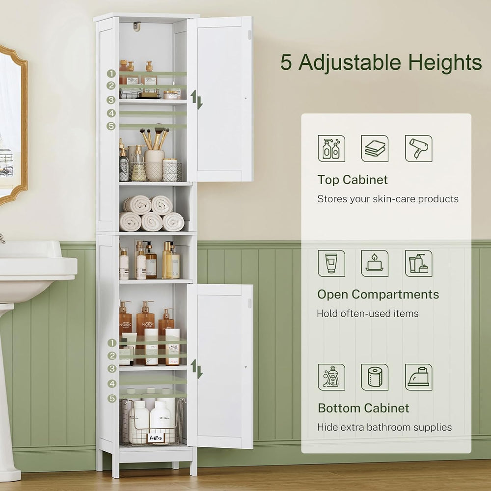 TEENFON 67" Tall Bathroom Cabinet with Adjustable Shelves and Doors, Nar...