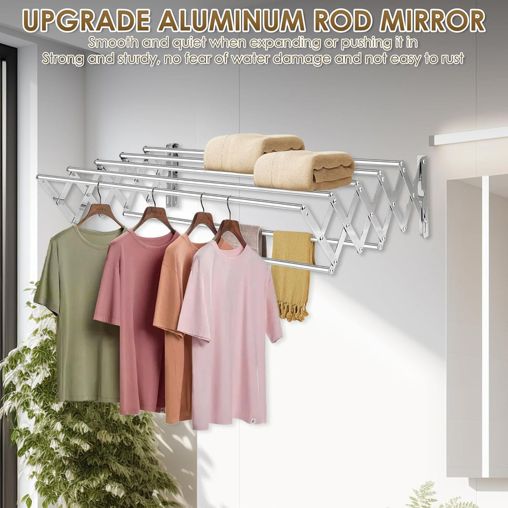XL-31.5" Wall Clothes Drying Rack, Retractable Mounted Rack Silver