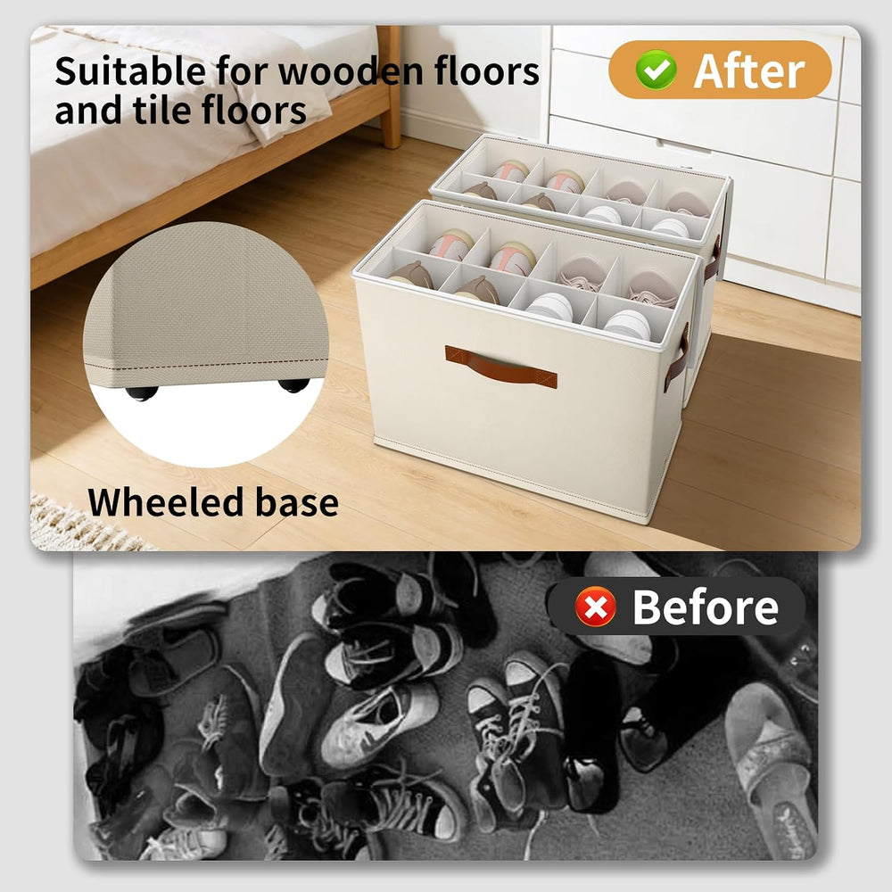 2 Pack Shoe storage Organizer for closet with wheels,No Assemble Required Sho...