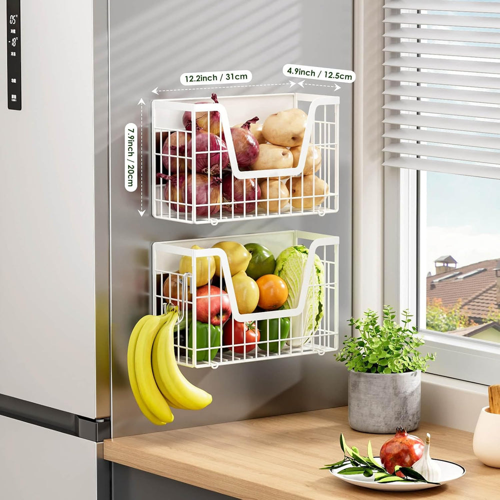 2 Set Magnetic Fridge Shelf, White Magnetic Fruit Basket for Fridge