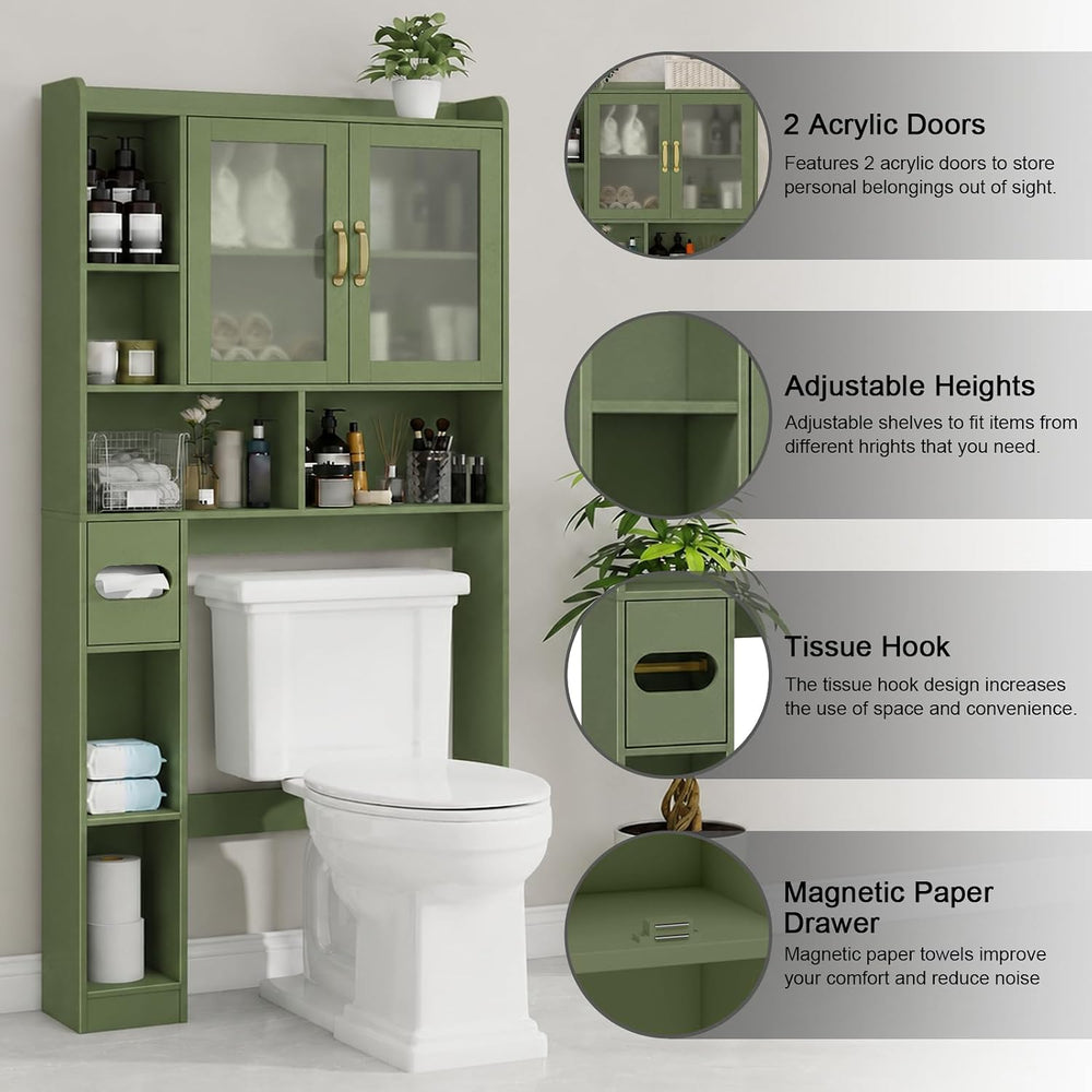 Vabches Over The Toilet Storage Cabinet with Acrylic doors, Green