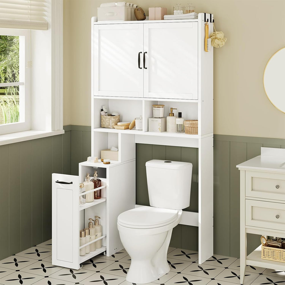 Over The Toilet Storage Cabinet with Pulley Small Bathroom Storage Cabinet, S...