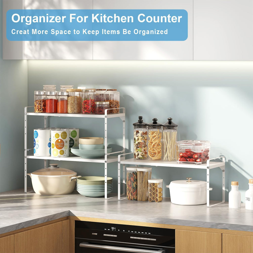 Set of 2 Expandable Cabinet Shelf Organizer, Stackable Kitchen Countertop She...