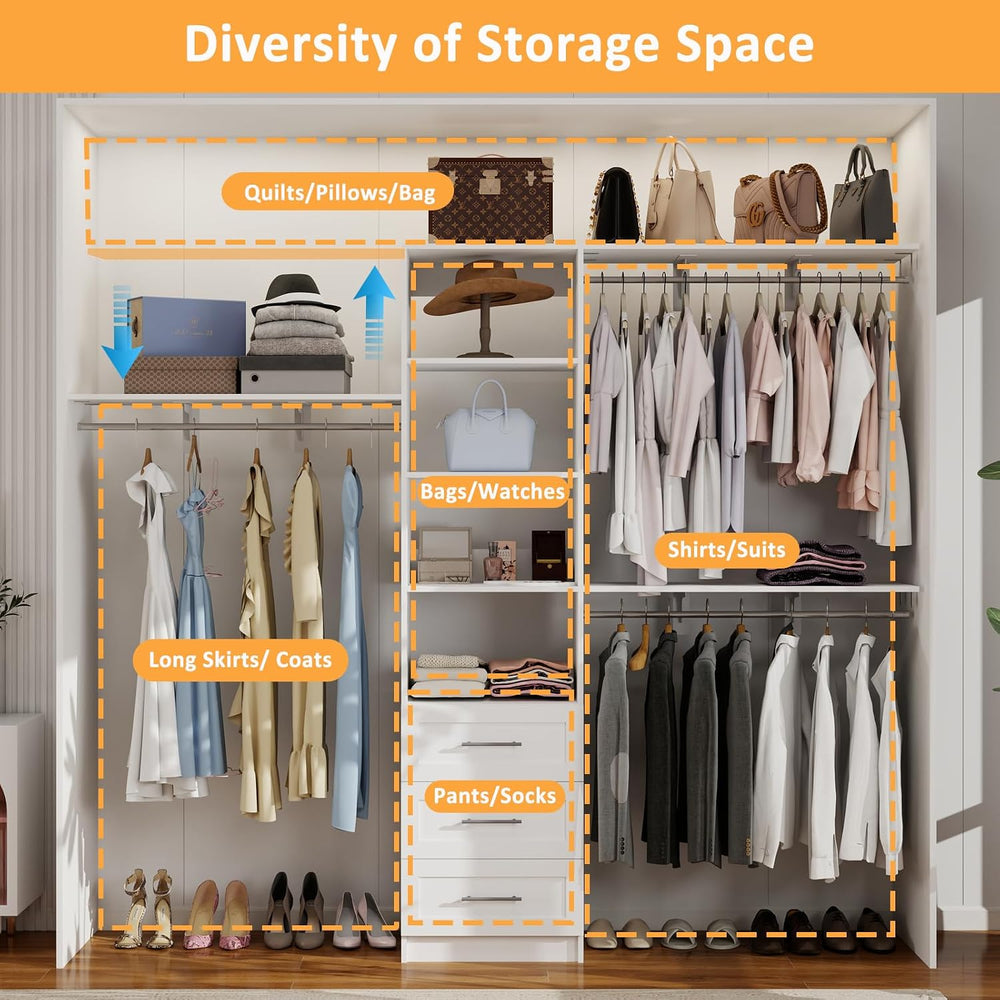 Closet System with Drawers, 5-8FT Closet Organizer Systems with Expandable Ha...
