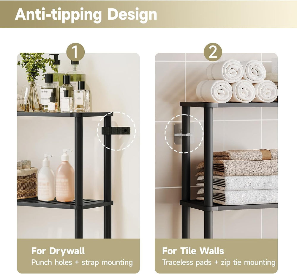 Over The Toilet Storage,2-Tier Bamboo Bathroom Shelf with Paper Holder