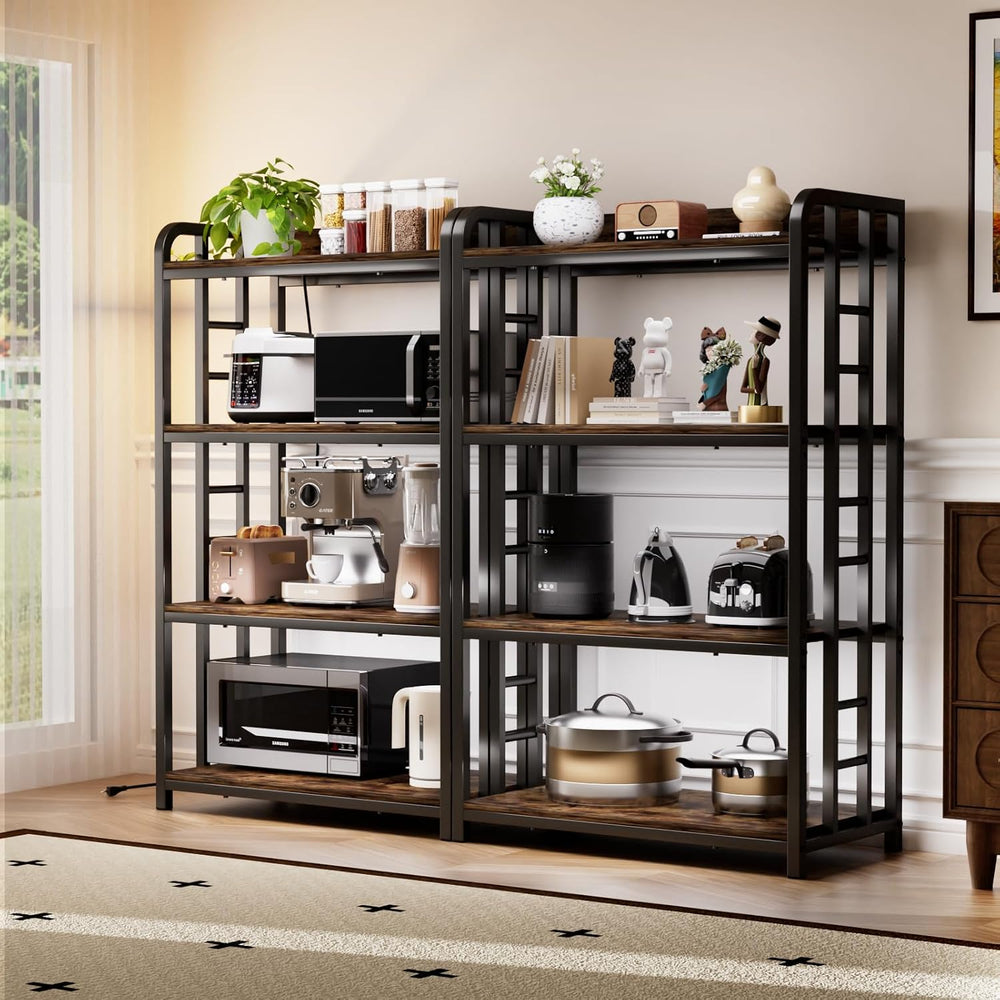 4 Tier Bakers Rack with Storage, Microwave Stand, Rustic Brown