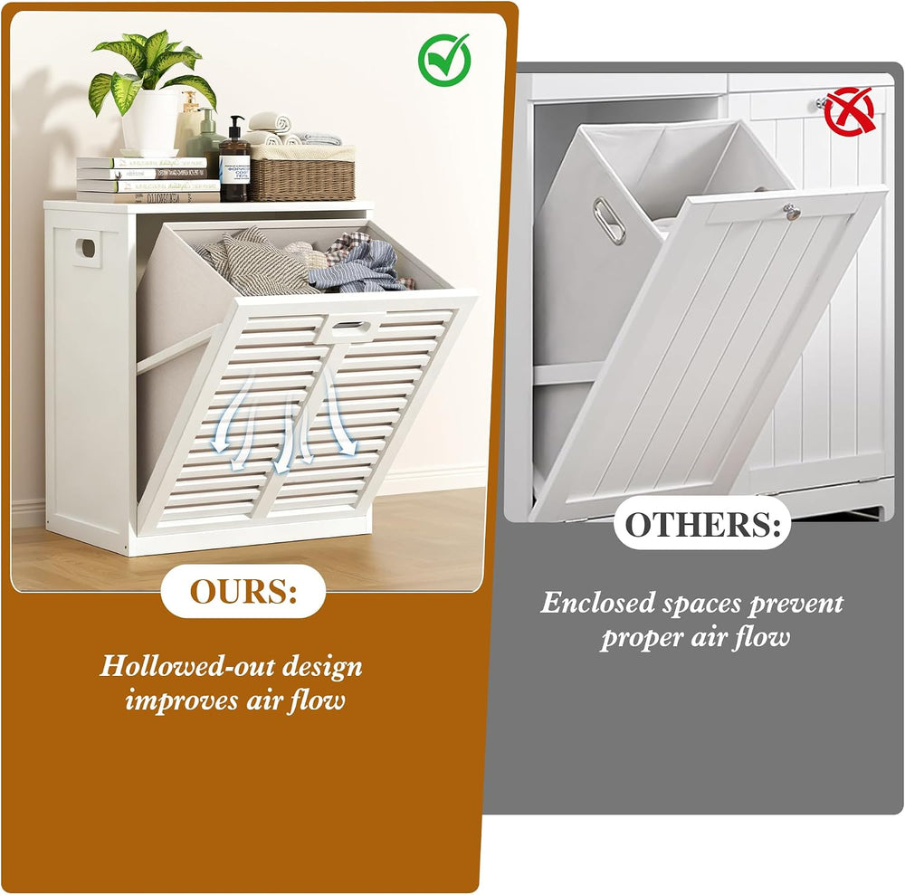 VASMIA Tilt Out Laundry Hamper, Bamboo Laundry Cabinet with Hidden Removable ...