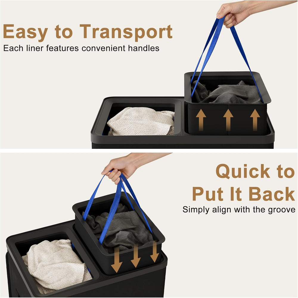 Double Laundry Hamper with Lid, 150L Large Laundry Basket 2 Compartments