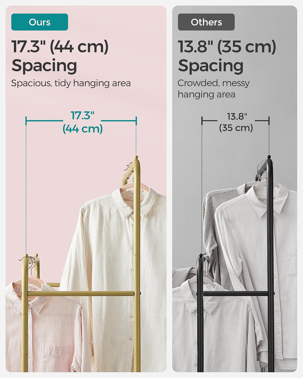 SONGMICS Double Rods Clothes Rack with Wheels, Clothing Rack for Hanging Clot...