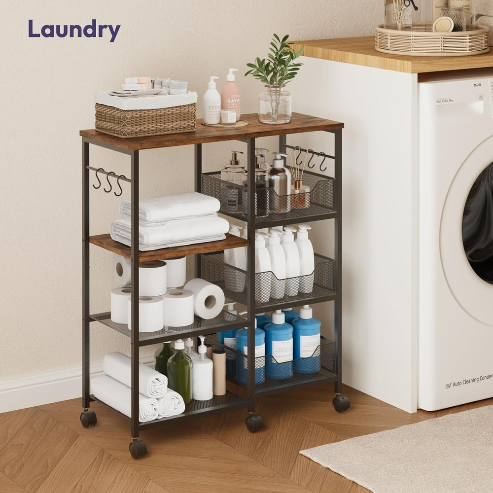 Kitchen Island Cart on Wheels - 4 Tier Rolling Kitchen Table Cart with Storag...
