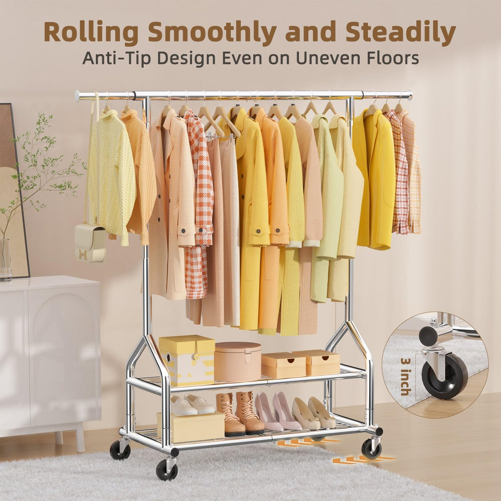 EAGMAK Heavy Duty Clothes Rack Load 556 LBS, Rolling Clothing Rack With Shelv...