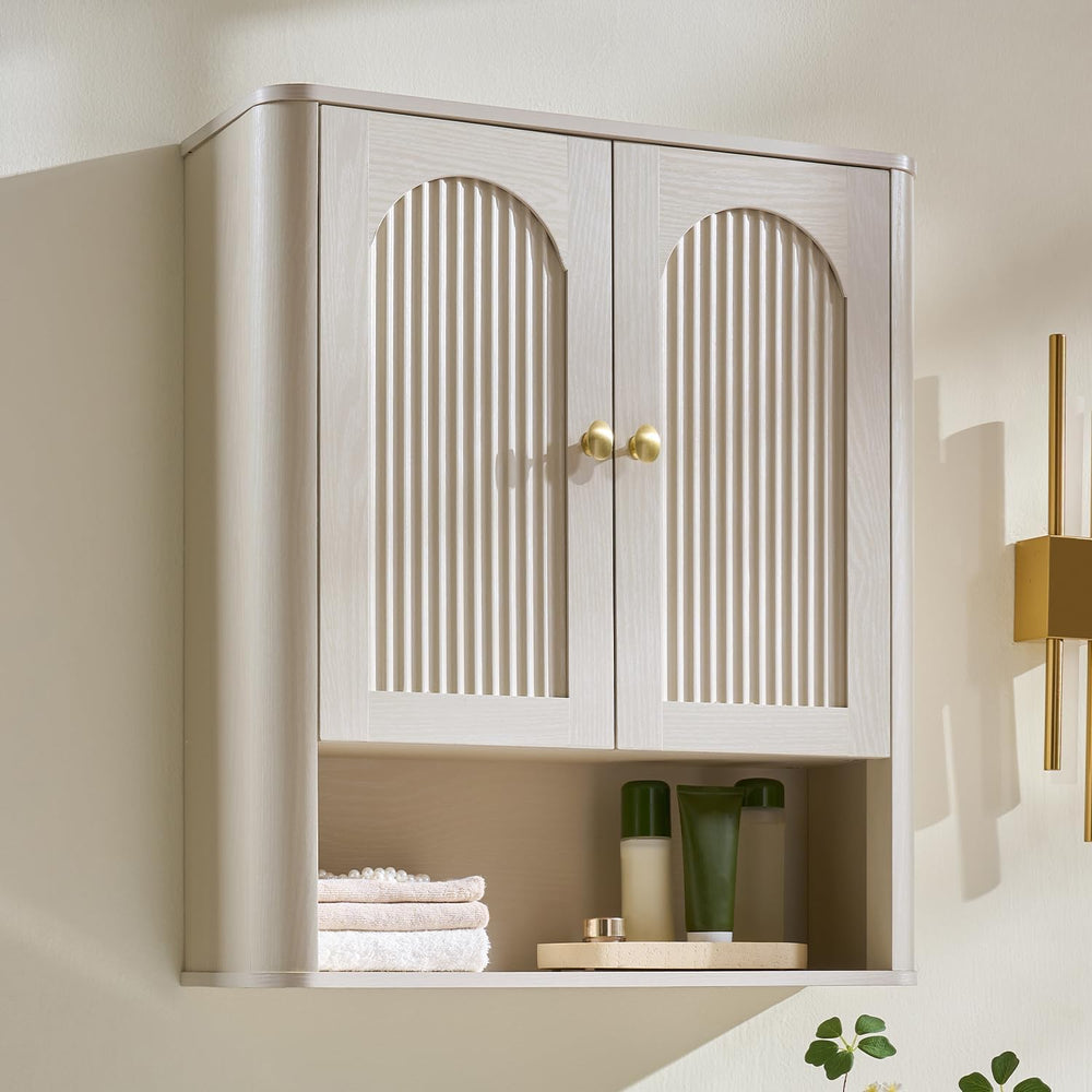 Bathroom Fluted Arched Wall Cabinet, 23.6''W Wood Medicine Cabinet, C...