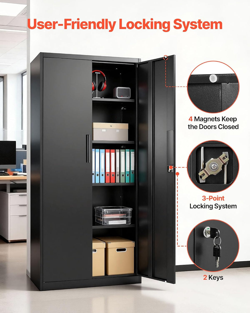VEVOR Metal Storage Cabinet, 68.9 in Lockable Steel Garage Cabinet with 4 Adj...