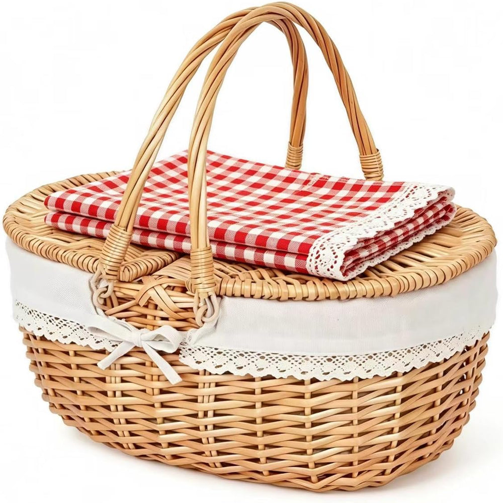 OYPEIP Empty Undyed Hand Woven Wicker Picnic Basket with Lid & Handle for...