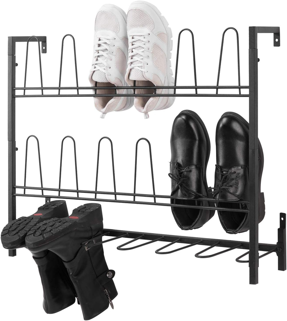 MyGift Black Metal Wall Mounted Shoe Rack Organizer, Holds 9 Pairs