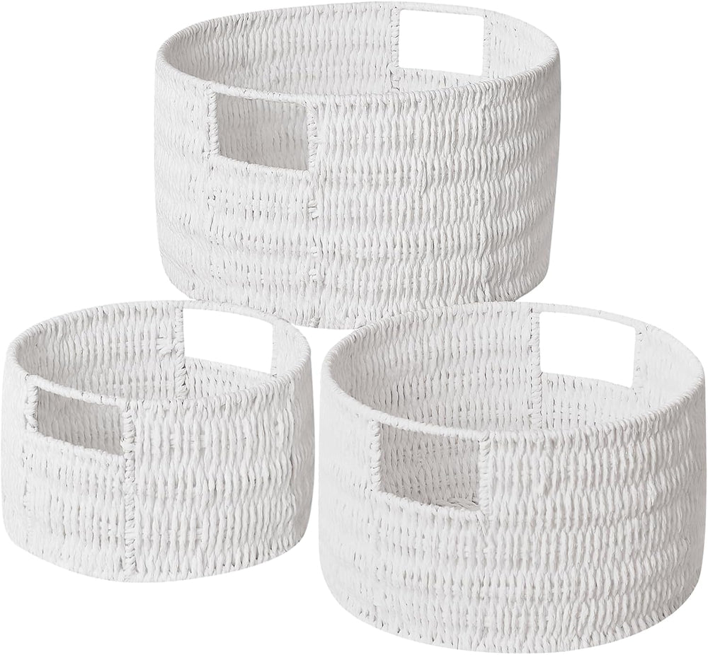 Vagusicc Wicker Storage Basket, Hand-Woven Paper Rope Large Round Woven Baske...