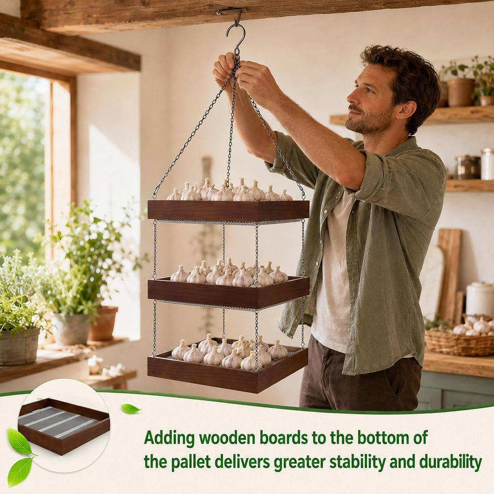 3-Tier Hanging Wooden Herb Drying Rack
