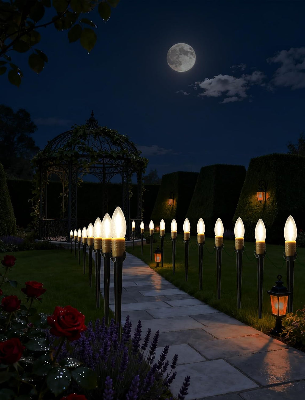 25 Pack Outdoor Lights Plug in, 38.5FT Outdoor Pathway Lighting with Heavy Du...