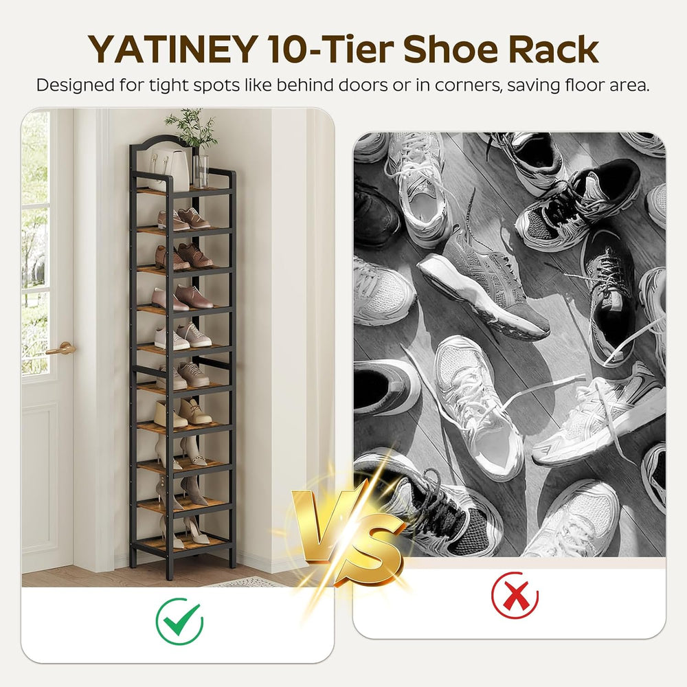 YATINEY 10-Tier Tall Shoe Rack, Vertical Shoe Organizer for Small Spaces, Woo...
