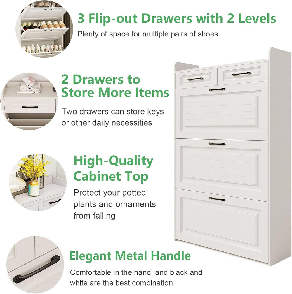 Shoe Cabinet Storage for Entryway with 3 Large Flip Drawers & 2 Drawers