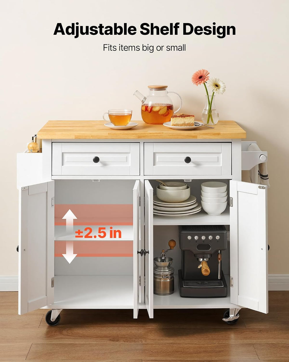 VEVOR Kitchen Island Cart with Solid Wood Top, 35.4" Width Mobile Carts ...
