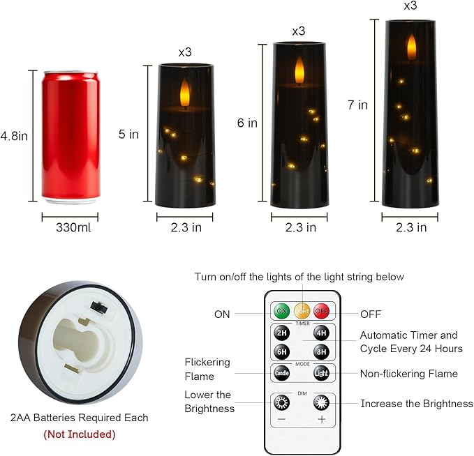 Raycare Flameless Candle with Remote Timer – 9 Flickering Acrylic Battery Ope...