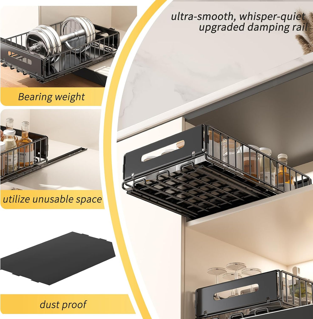 PureBox 2-Pack Pull Out Cabinet Organizer, Deep Storage for Pantry, Kitchen