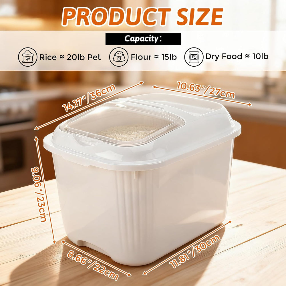 Blushtier 4 Pack Flour Bins with Wheels, White, 20 Lbs