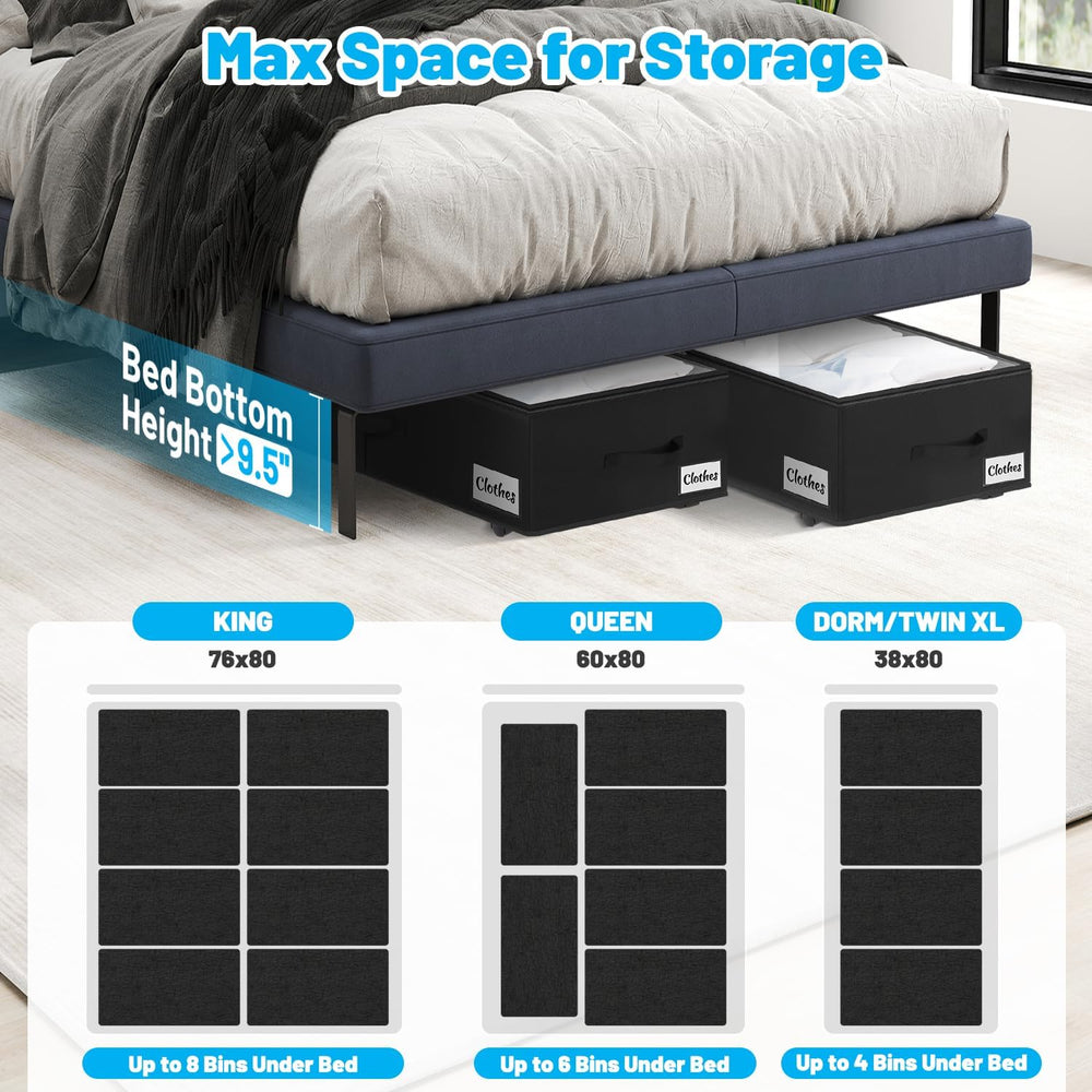 Under Bed Storage with Wheels, 3-Pack 10" Height XXL 75L Rolling Storage...
