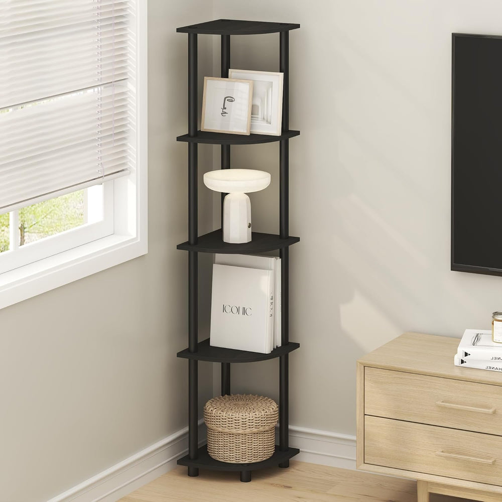 Furinno Turn-N-Tube Corner Shelf, 5-Tier Corner Bookshelf, Open Storage Shelv...