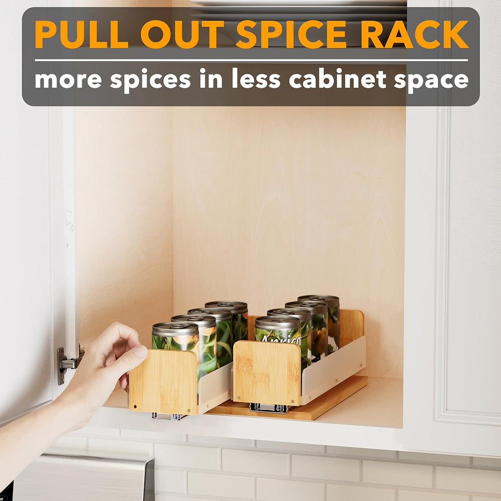 SpaceAid Bamboo Pull Out Spice Rack Organizer for Cabinet, Heavy Duty Slide O...