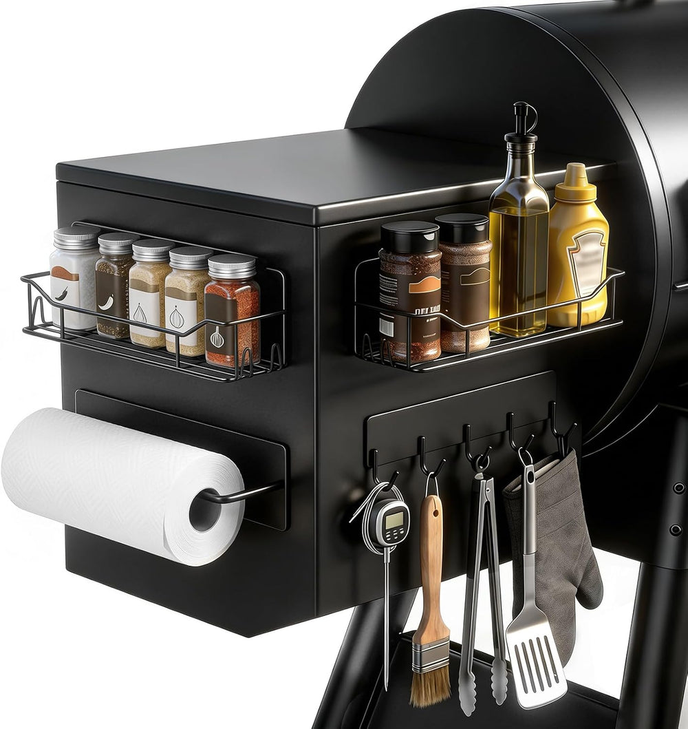 Magnetic Grill Caddy with Bins, BBQ Tool Organizer with Paper Towel Holder