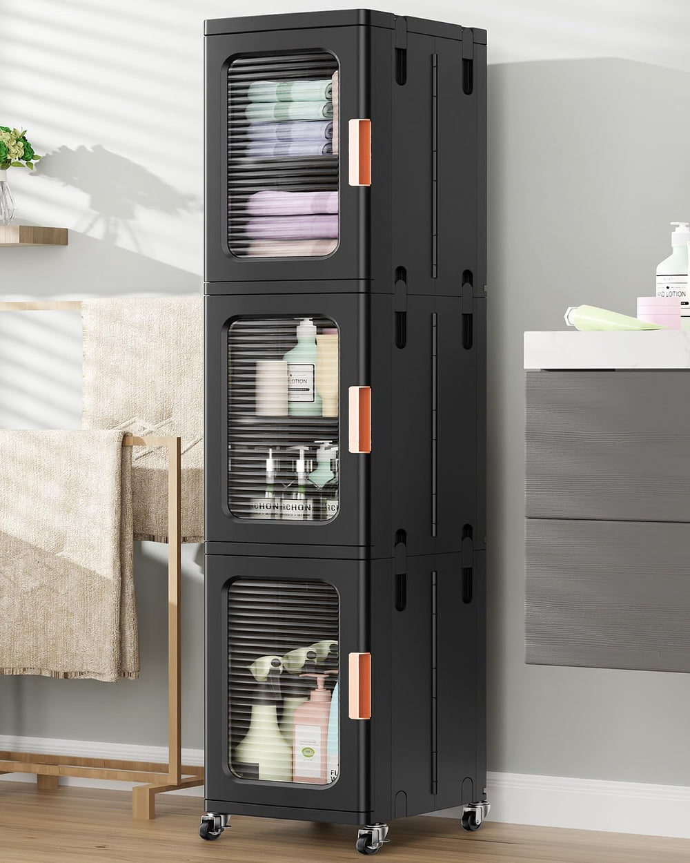 BROVIEW 3-Tier Tall Narrow Storage Cabinet Organizer, Slim Bathroom Cabinets ...