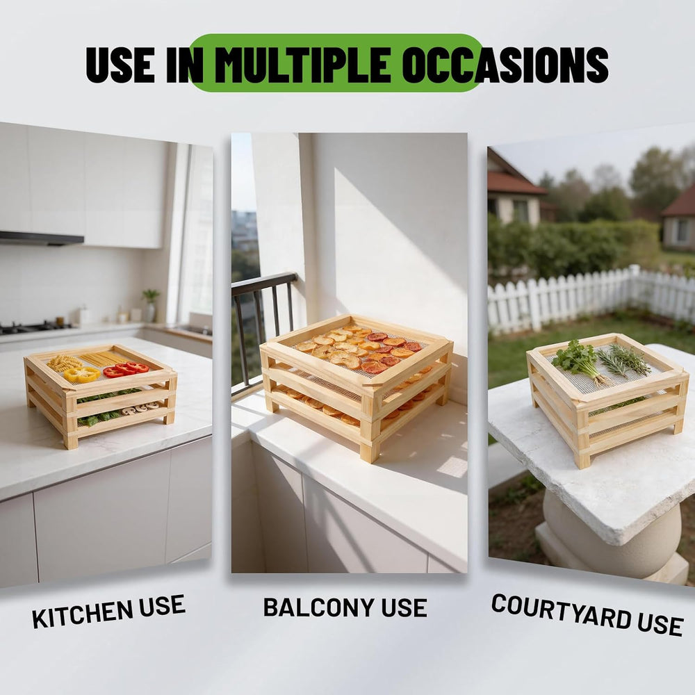 11.8in Square Wooden Herb Drying Rack, Stackable Mesh Countertop Dryer