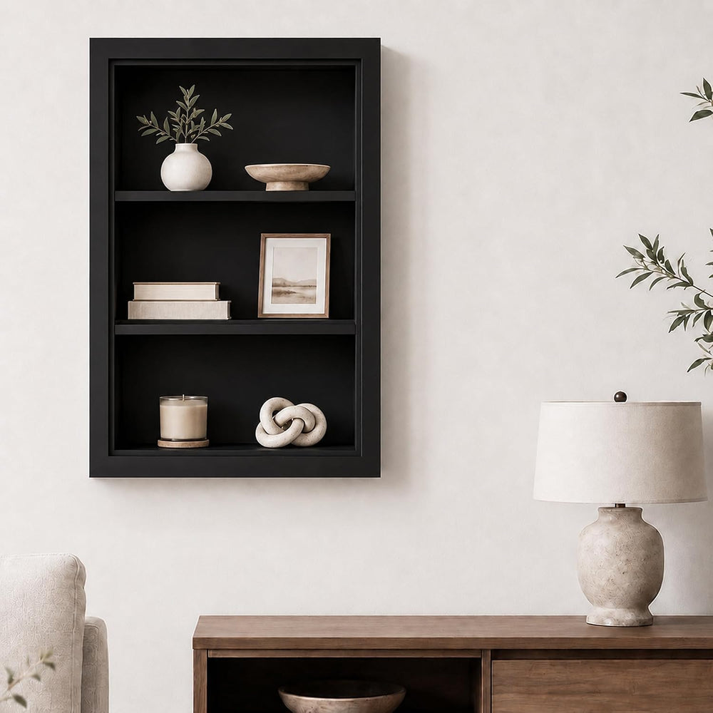 14" x 24" Recessed Medicine Cabinet with 3-Tiers Shelves, Solid Woo...