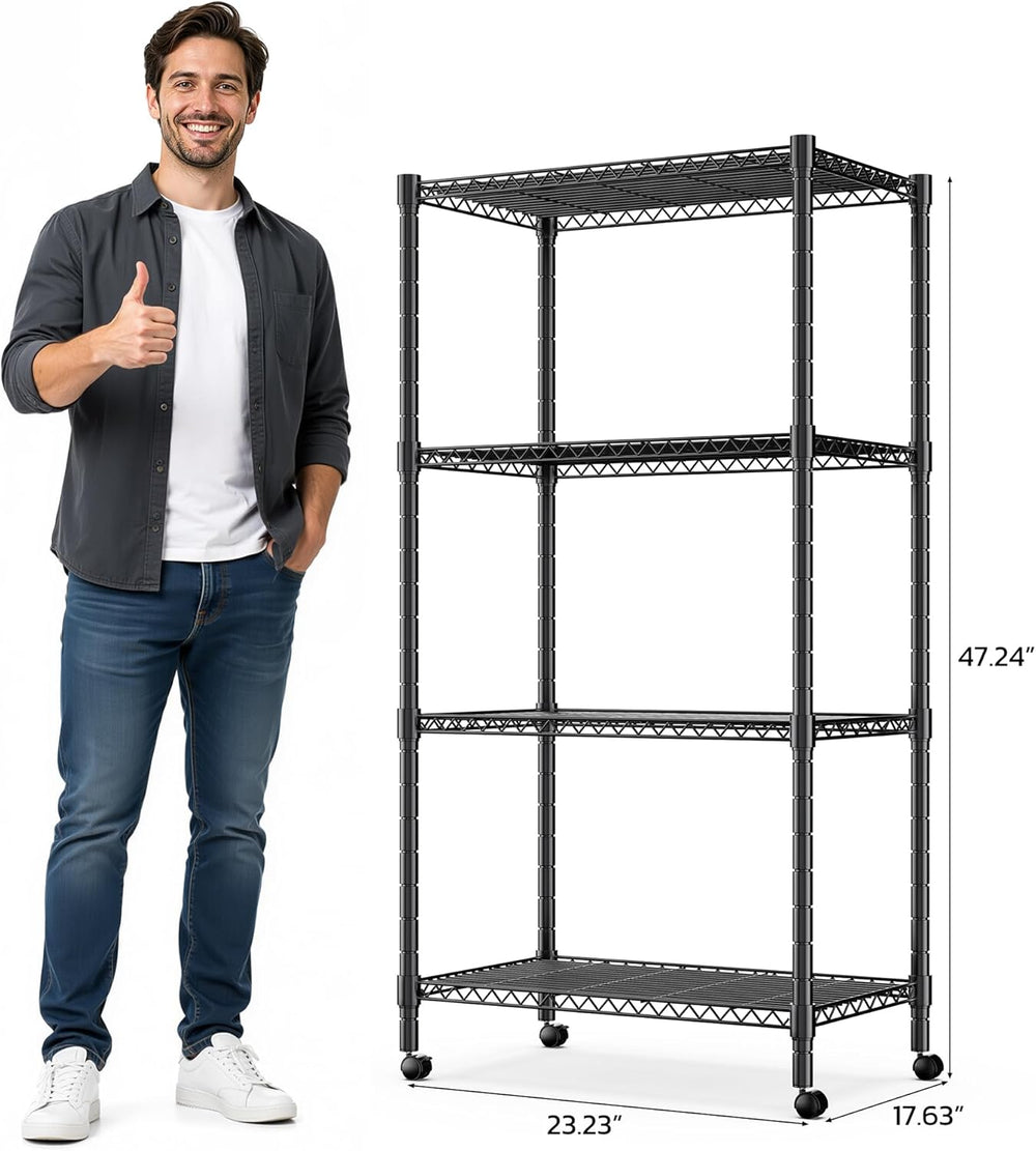 Simple Deluxe 4-Tier Heavy Duty Adjustable Storage Shelf with Wheels, 23.23”W...