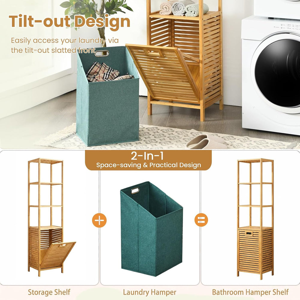 Giantex 63'' Tilt Out Laundry Hamper with Foldable & Removable Ba...