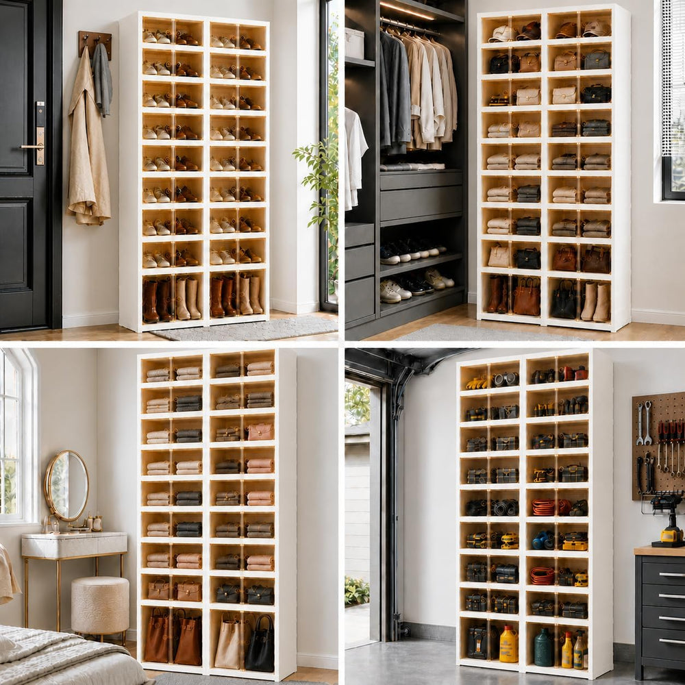 Extra Wide Foldable Shoe Rack with Clear Doors, 9-Tier Shoe Organizer