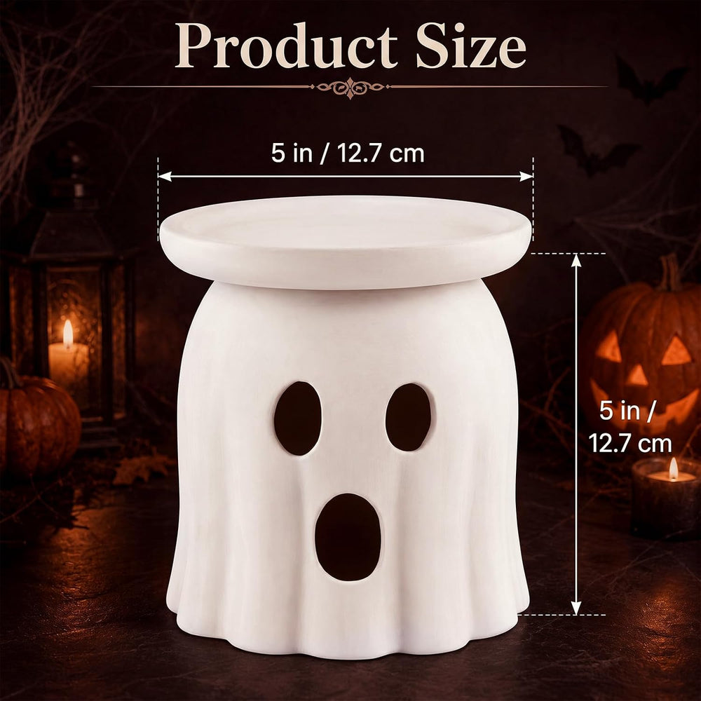 Tioncy 2 Pcs Halloween Terracotta Ghost Candle Holder Table Decor White