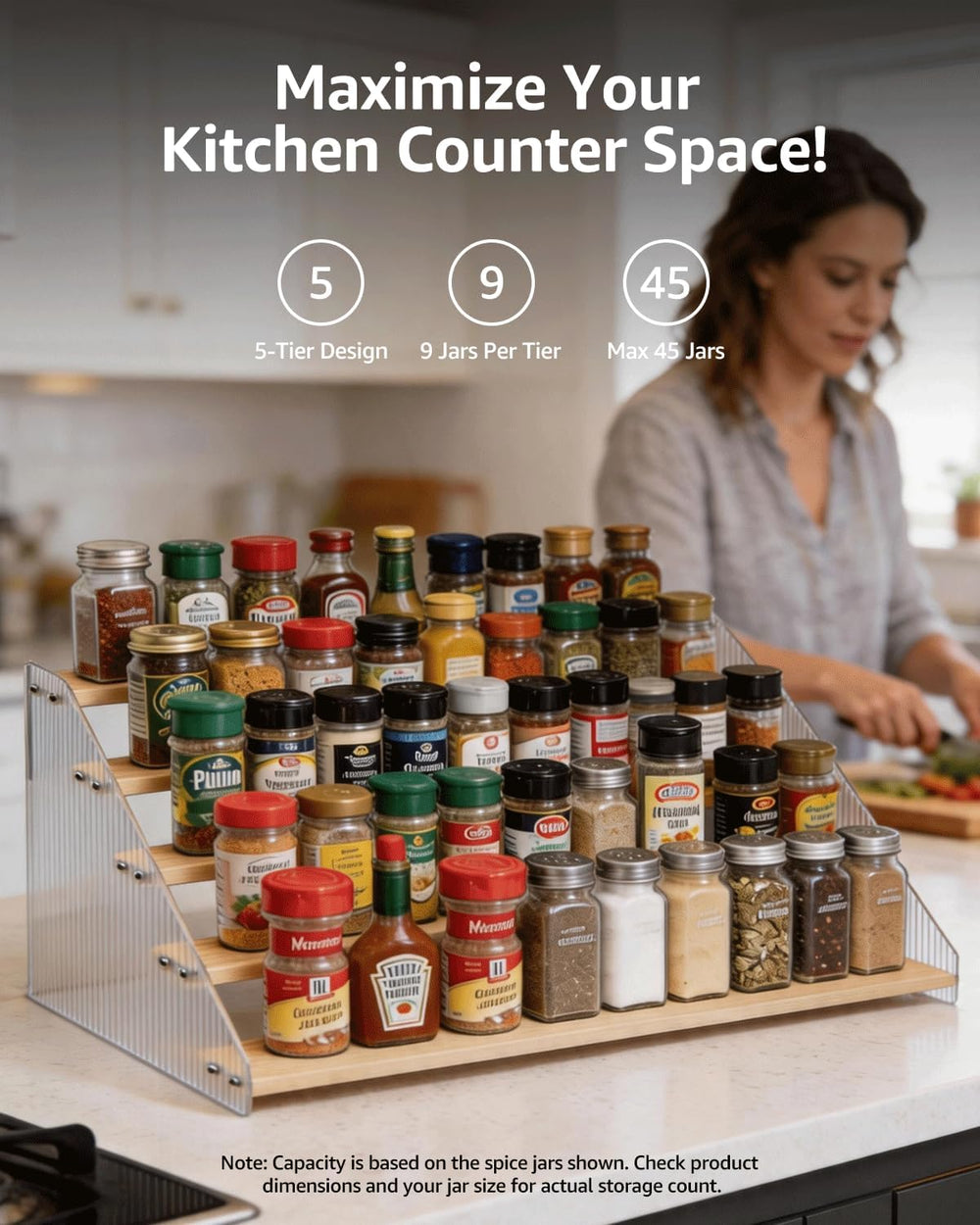 Tiered Spice Rack Organizer for Countertop & Cabinet, 5-Tier 19.9in Kitch...
