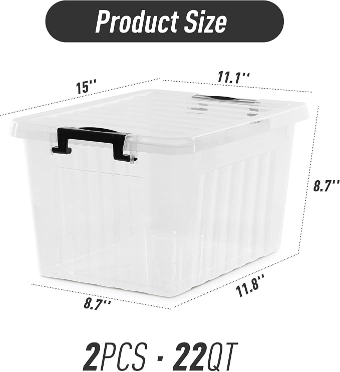 Citylife 22 QT Clear Plastic Storage Bins (2-Pack)