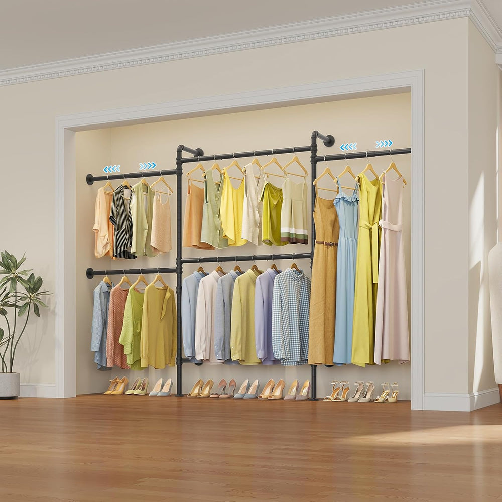Timate P3 Wall Mounted Closet Organizer System with 5 Hanging Rods, Adjustabl...