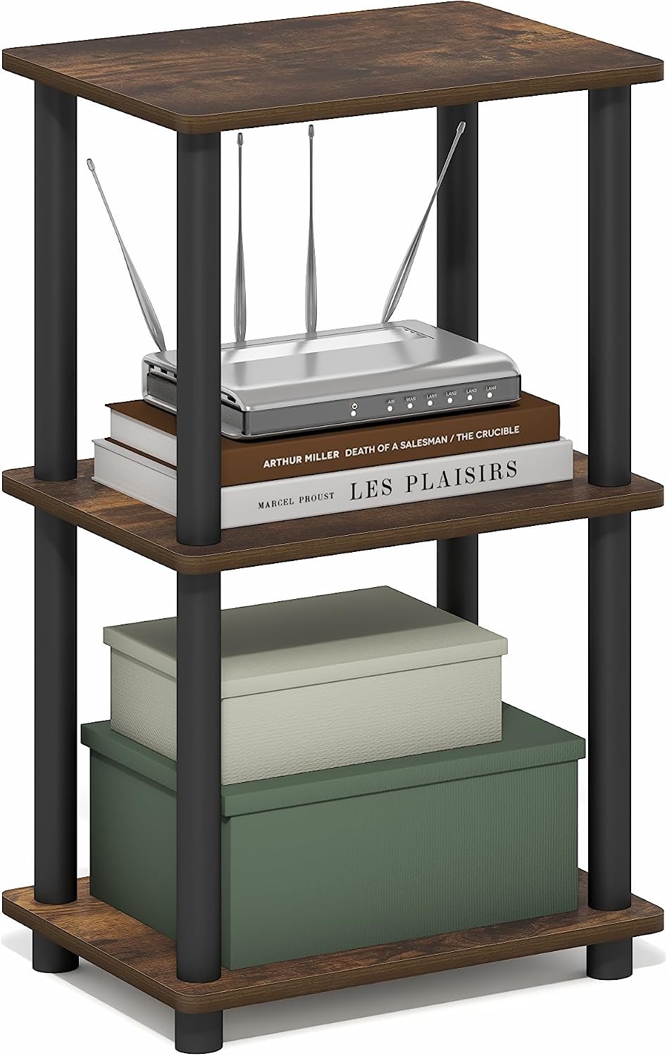 Furinno Turn-N-Tube Storage Shelves, 3-Tier Open Frame Book Shelf, Standing C...
