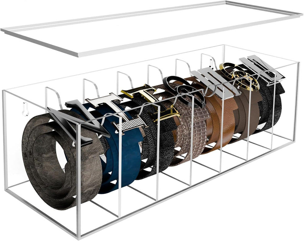 Acrylic Belt Organizer 7-Compartment Clear Case with Separated Cover