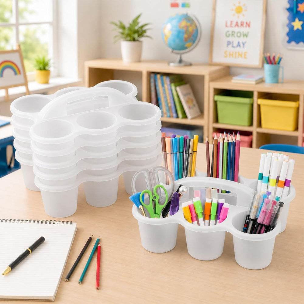 6 Pack Classroom Caddy With Handle for School Supplies, Clear