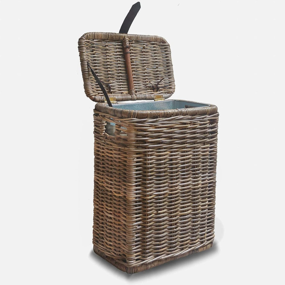 The Basket Lady Wicker Trash Basket with Metal Liner, Serene Grey