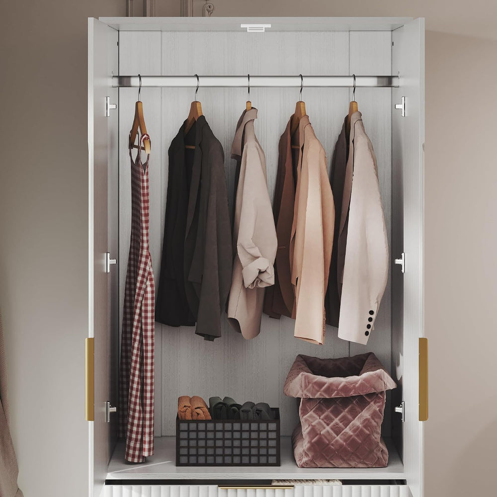 70" Wardrobe Armoire Wooden Closet with 2 Doors and 3 Drawers, Bedroom A...