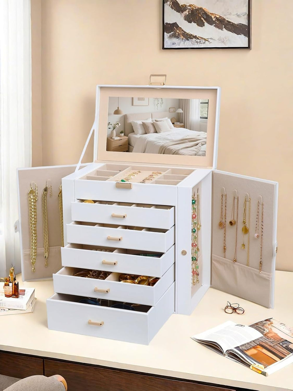 BOOVO Large Jewelry Box for Women 6 Layer